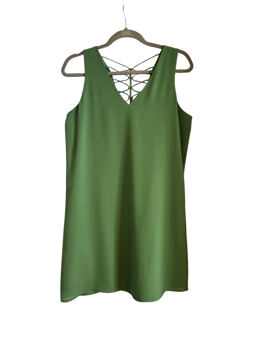 Naked Zebra Olive Green Lace-Up Back Shift Dress